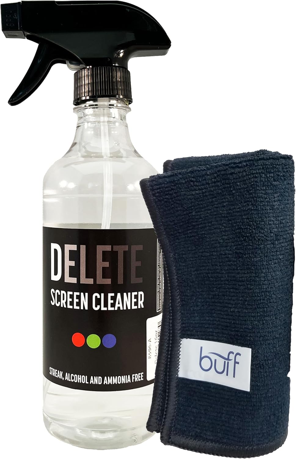 Delete Screen Cleaner Spray Kit, 16oz Bottle and 12"x12" Microfiber Cleaning Cloth, Streak-Free, Safe and Gentle Formula, Multi-Purpose for Devices, Large TVs, Computers, Monitors, Smart Phones