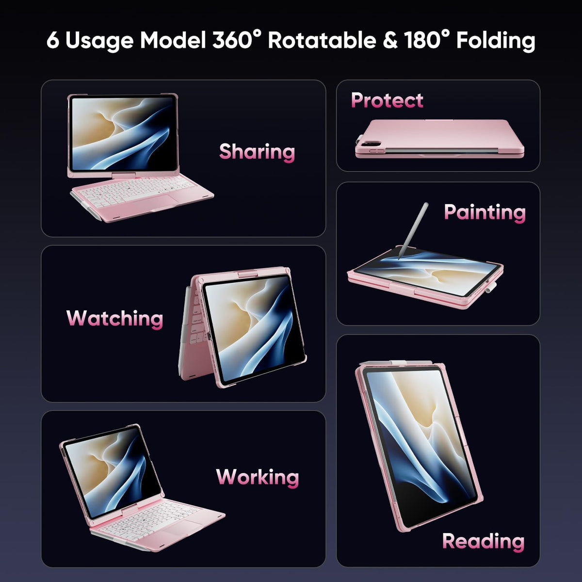 doqo for iPad Air 11 and iPad Pro 11 case with Keyboard,360° Rotatable Keyboard case for iPad Air 11 M3 2025/M2 2024,air 5th,4th 10.9,iPad Pro 11(4th,3rd,2nd,1st Gen) with Multi-Touch Trackpad (Pink)