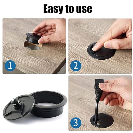 TuTuYa 8PCS Desk Grommet 2 Inch, Desk Hole Cover 2 Inch (50 mm) Black with Hole Saw, Cable Pass Through, Ideal Solution for Office and Home Table Cable (Black, 2 Inch_50 mm)