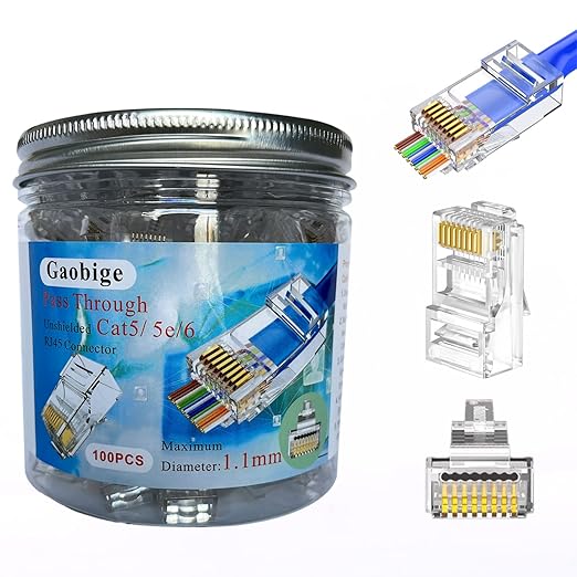 Gaobige 100-PACK Cat5 Cat5e Cat6 RJ45 Pass Through Connectors Ends