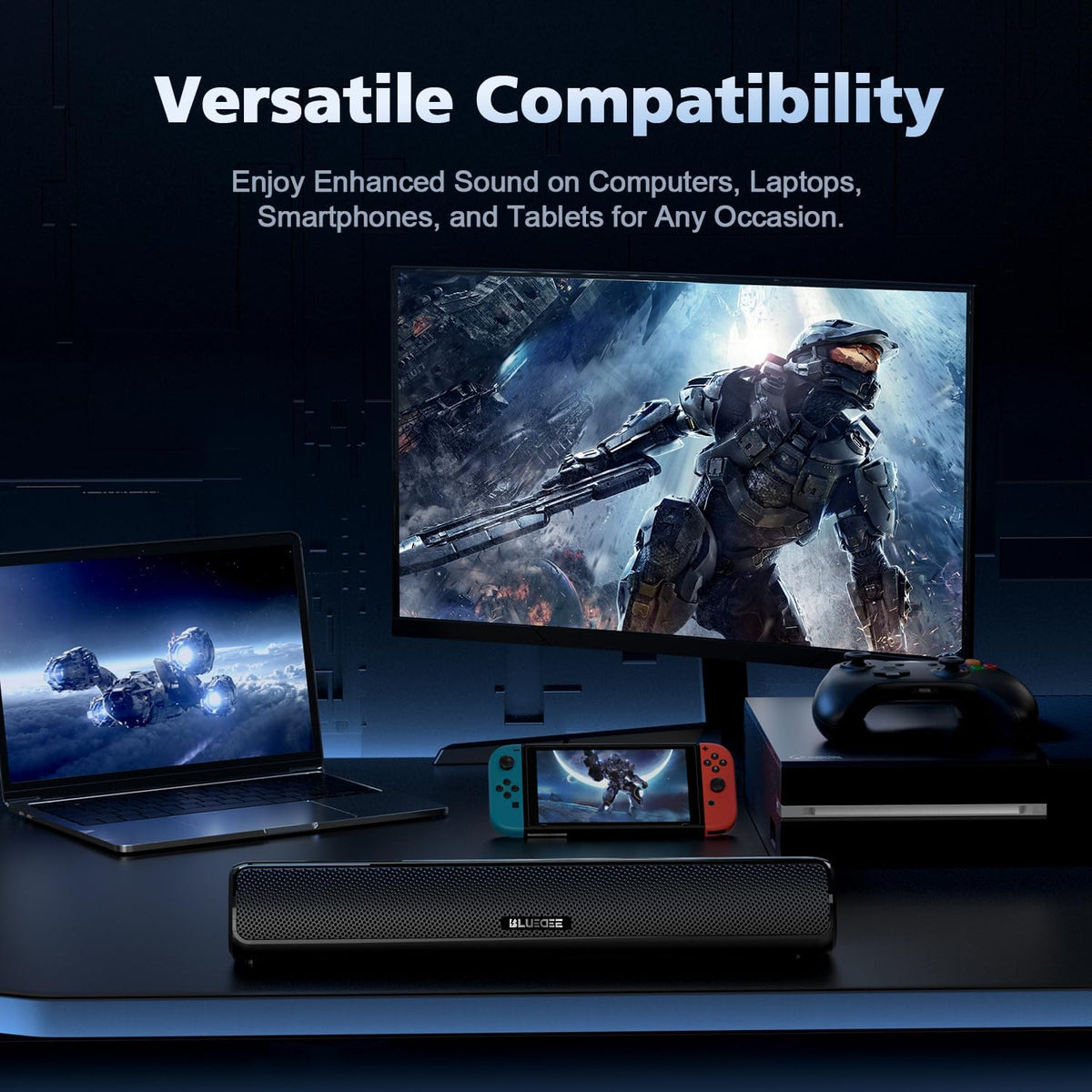 Computer Speakers for Desktop PC, HiFi Stereo Poratble 5.3 Bluetooth Computer Speakers, Computer Sound bar, 3.5mm Aux-in Pc Soundbar with Deep Impactful Bass, Gaming Speakers for PC,Laptop,Tablet