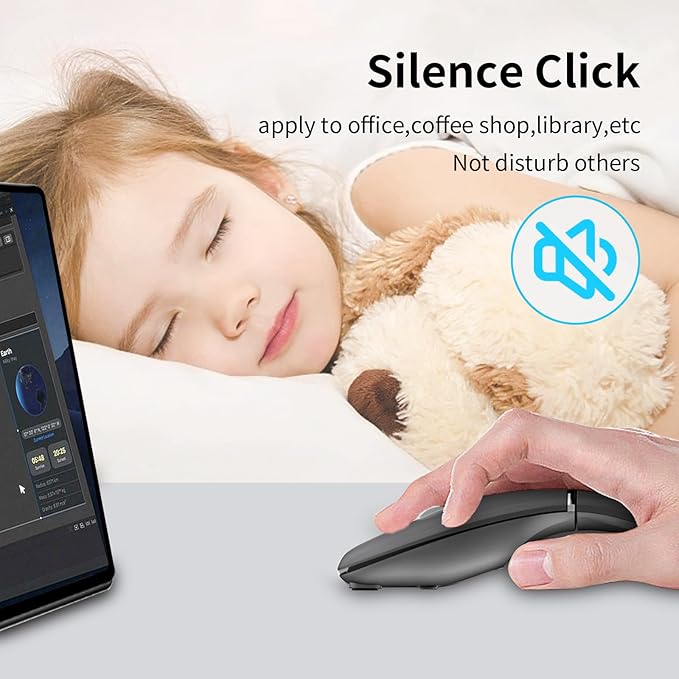 Bluetooth Arc Travel Mouse - BT &amp 2.4G Wireless Dual Mode Rechargeable Slim Rotatable Portable 3 Adjustable DPI USB Optical Computer Silent Mouse for Microsoft Laptop PC Tablet - Graphite Black