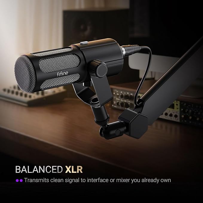 FIFINE Podcast Microphone with Desktop Mic Stand SetUSB/XLR Dynamic Microphone with Adjustable Heavy-Duty Desktop Stand for Recording Gaming Broadcast (Tank6+BS1)