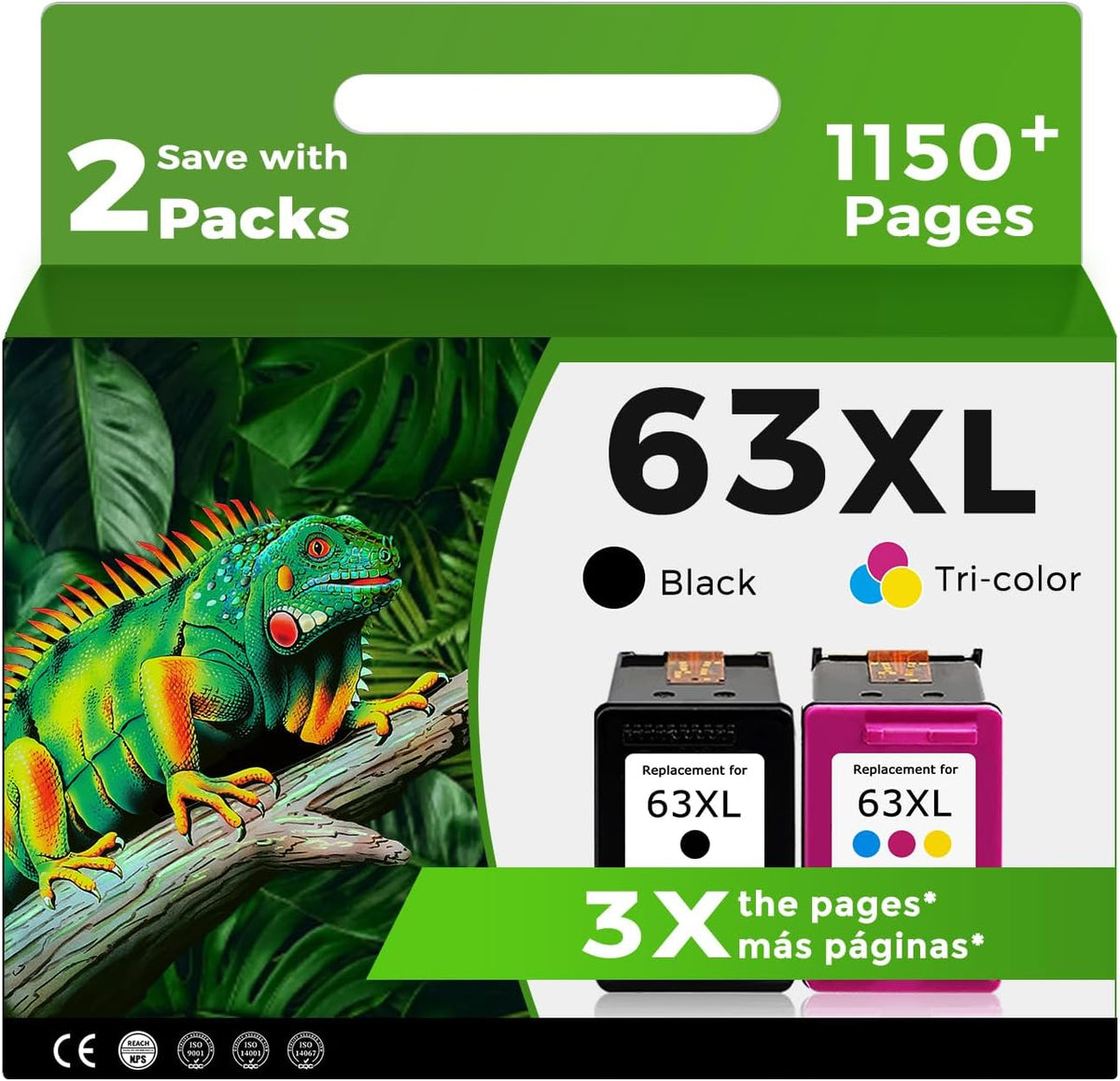 63XL Ink Cartridges Replacement for HP 63 XL Black Color Combo Pack for HP63 HP63XL for 4650 3830 5255 4520 5258 3630 4652 4655 5200 4512 3632 5252 2132 1112 3631 2130 4510 3634 3833 Printer