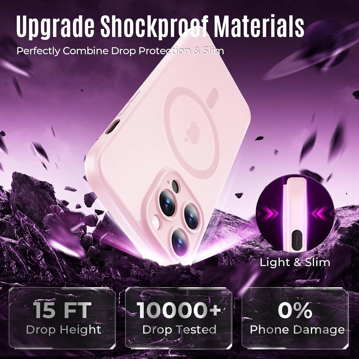 Designed for iPhone 12 Pro Max Case, Compatible with MagSafe, with Privacy Screen Protectors X2, [Camera Protection] [15FT Military Drop Protection] Shockproof Phone Case, 6.7", Pink