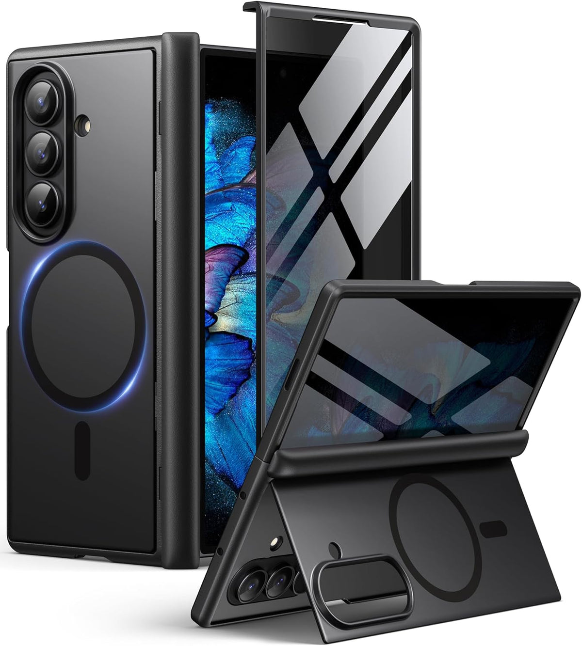 BERFY Magnetic for Samsung Galaxy Z Fold 7 Case with Privacy Screen Protector, [Compatible with MagSafe][Anti Spy] Built-in Hidden Kickstand, Full-Body Shockproof Slim Phone Case for Z Fold 7, Black