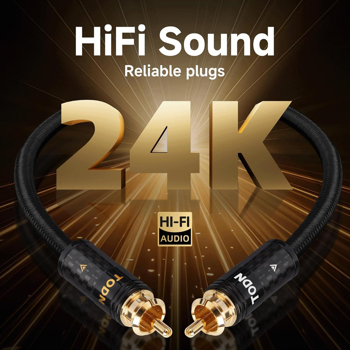 TODN HiFi RCA Cables Audiophile 2 RCA Male to Male Shielded Audio Cable for Home Stereo Systems, Premium Sliver-Plated O-C-C Core (6.5ft/2m, 1 Pair)