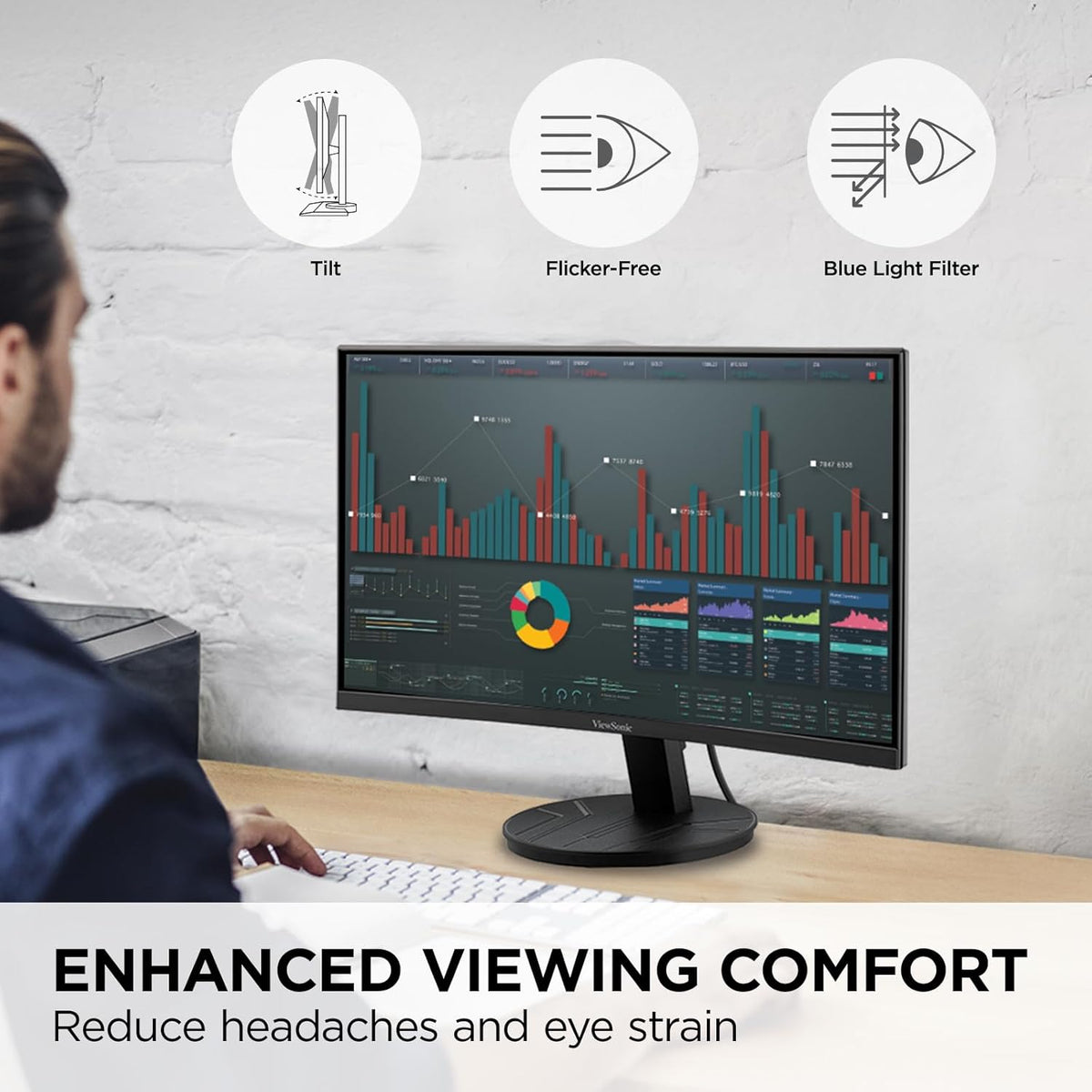 ViewSonic VA2416C 24 Inch Full HD 1080p Frameless Curved Monitor with Variable Refresh Rate, Eye Care, HDMI, and DisplayPort Inputs for Home and Office