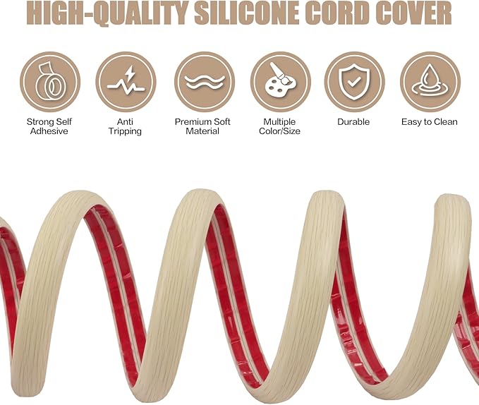 Floor Cord Cover Self Adhesive Cord Hider,10FT Cable Management, Extension Strip Protector for Wires, Prevent Cable Trips for Offices, Gyms, Exhibitions Cavity:0.3"(W) x 0.28"(H) Yellow Wood