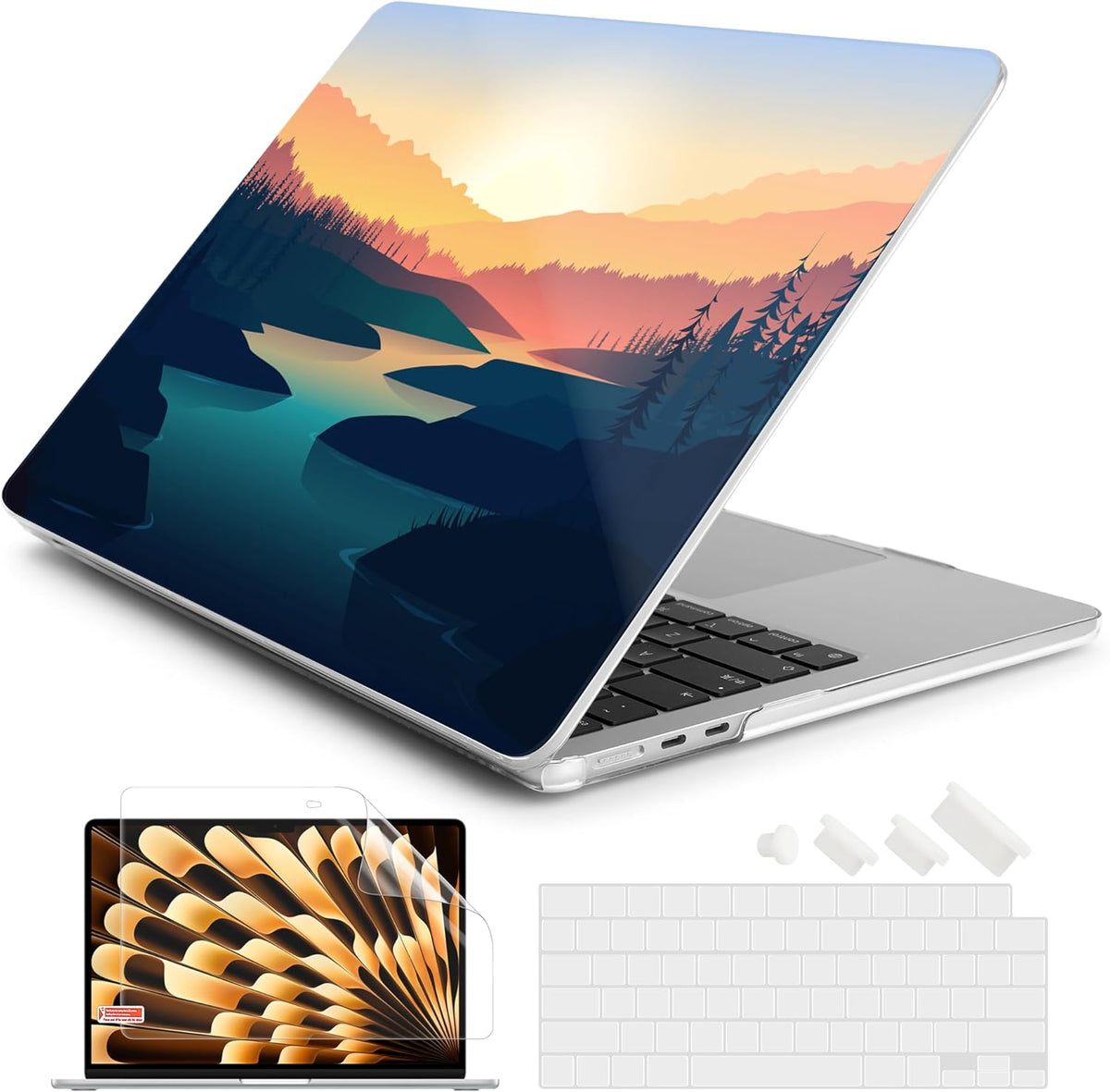 Batianda Premium Case for New MacBook Air 15 inch 2025 M4 2024 2023 with M3 M2 Chip Model A3241/A3114/A2941, Designed Protective Plastic Hardshell & Keyboard Cover & Screen Protector, Dawn