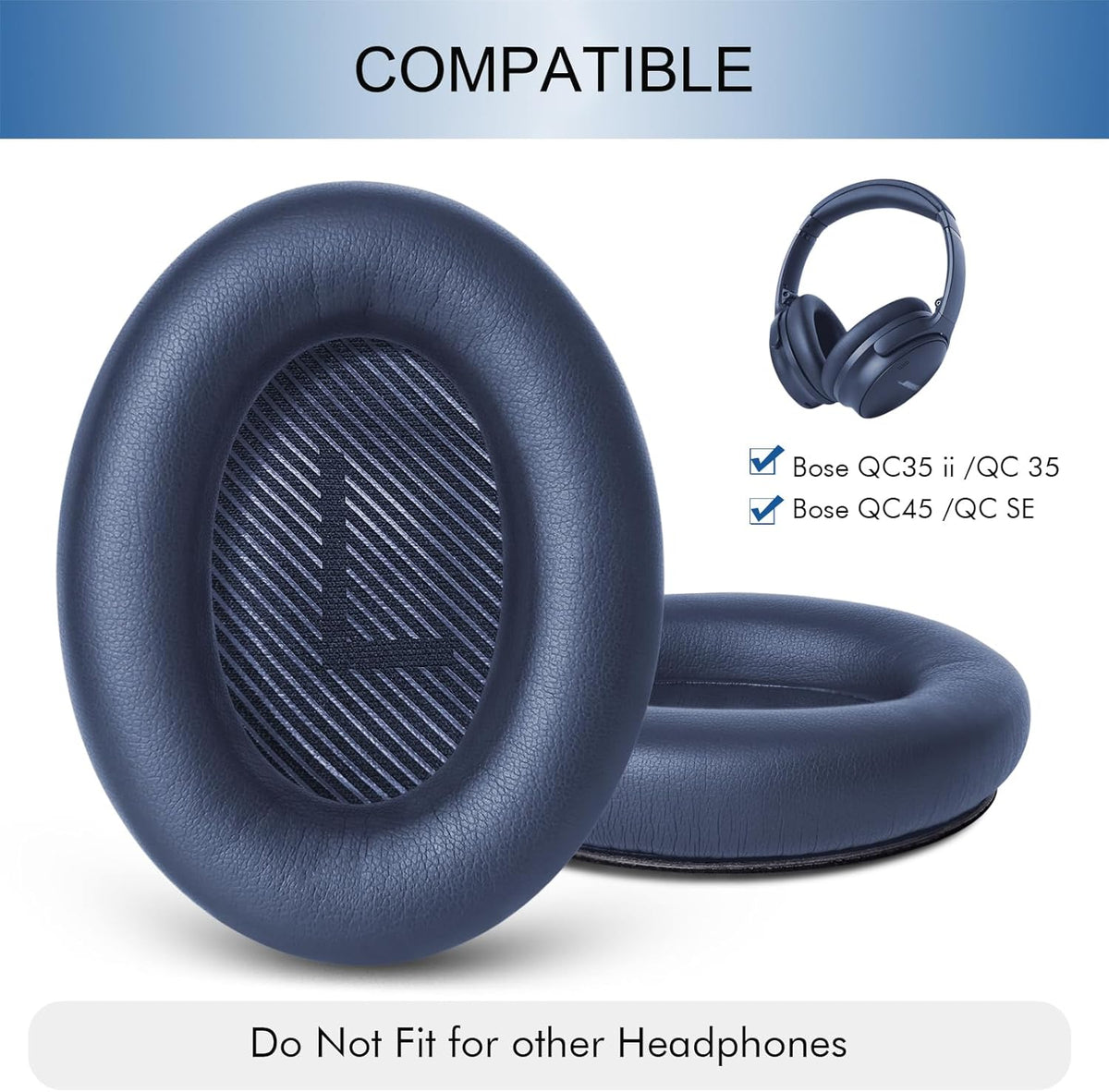 GEVO Ear Pads Cushions Replacement for Bose QC35 ii QC35, Earpads for Bose QuietComfort 35ii 35 Headphones with Protein Leather Noise Isolation Memory Foam (Blue)