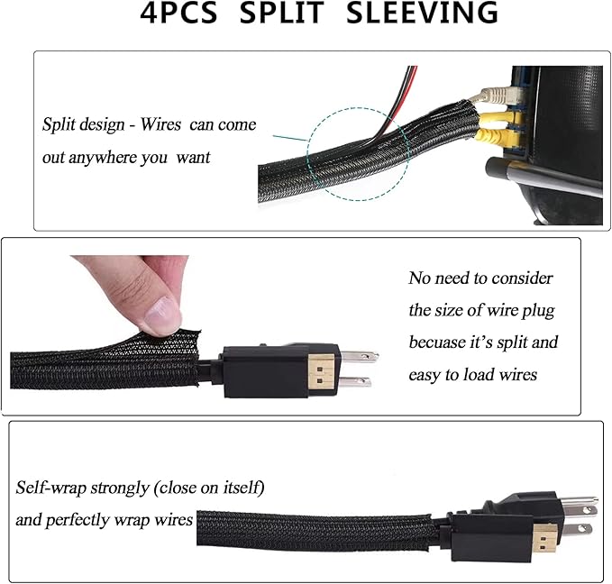 DRIVUU 311Pcs Cable Management Organizer Kit 4 Cable Sleeve Split