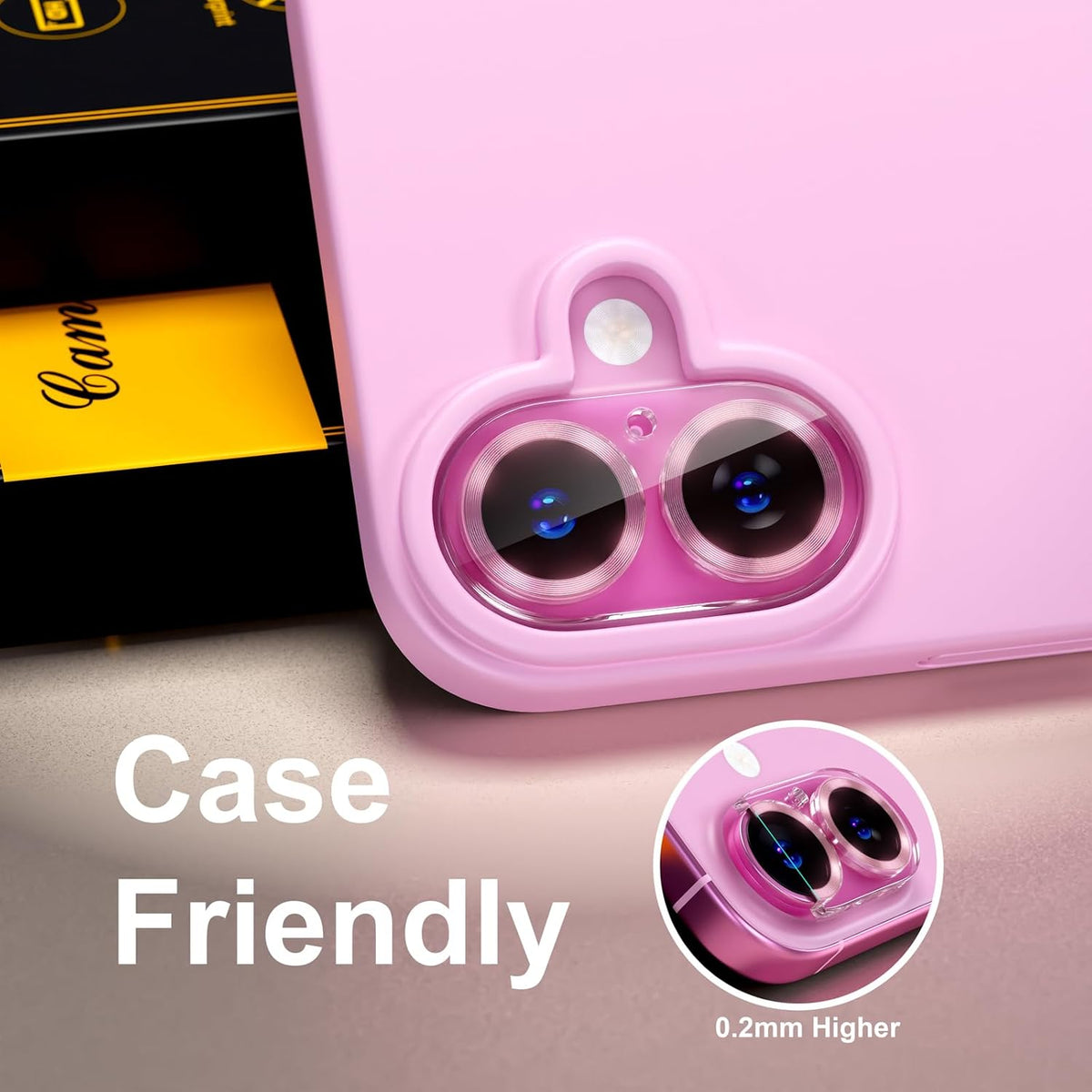 beuxece for 6 Pack iPhone 16 / iPhone 16 Plus Camera Lens Protector [Drop Protection] [Case Friendly] [Easy Installation] 9H Tempered Glass Camera Screen Protector Cover Accessories, CD Pink