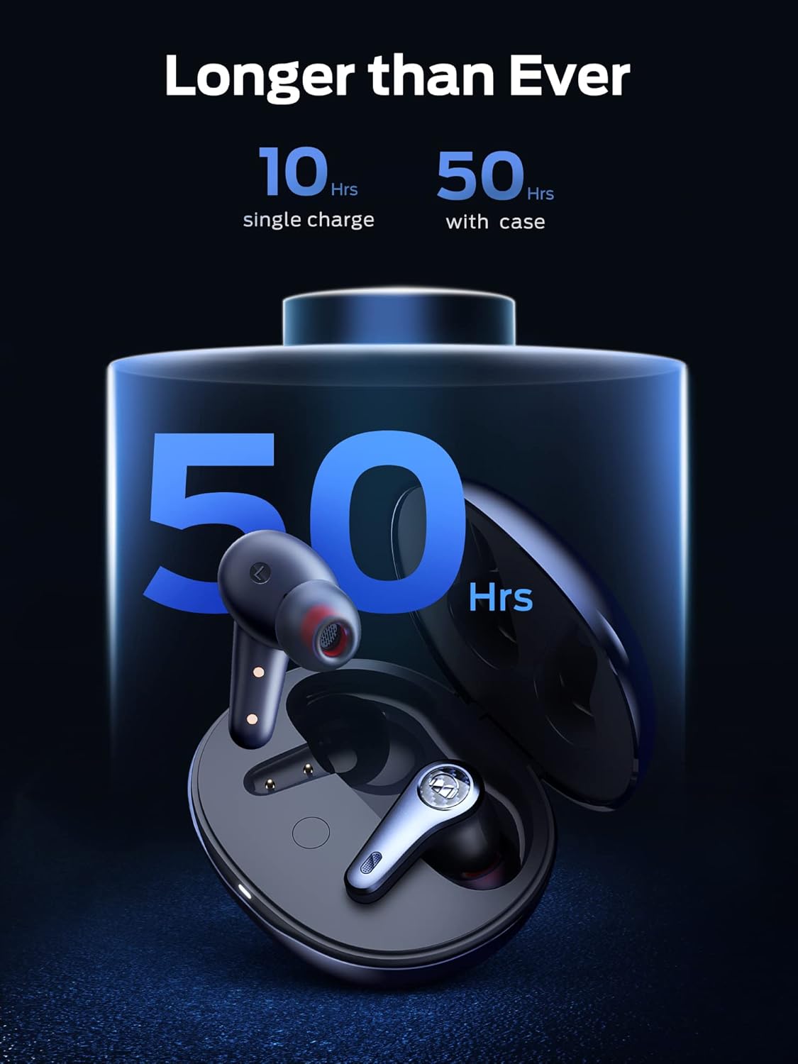 Monster Clarity 8.0 Hybrid Active Noise Cancelling Wireless Earbuds, 42dB in-Ear ANC Earphones Deep Bass with 6 Mics, Bluetooth 5.2, 50H Play Time with Wireless Charging Case,Blue