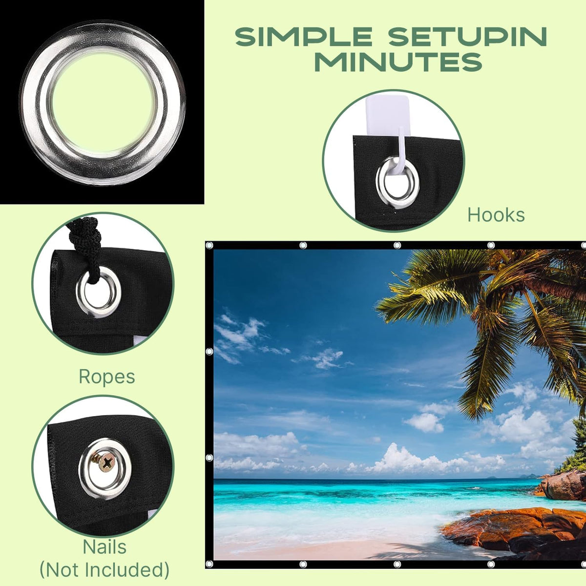AAJK 120 inch, 16:9 Outdoor Projector Screen Washable Projector Screen Foldable Anti-Crease Portable Projector Movies