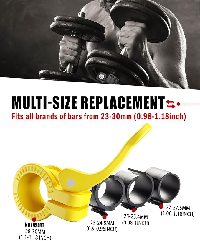 ZY-HUAN 1 Inch Barbell Clips, Adjustable Barbell Collars 23–30mm, Weight Clips for Dumbbells, Nylon Clamps with 6 Inserts