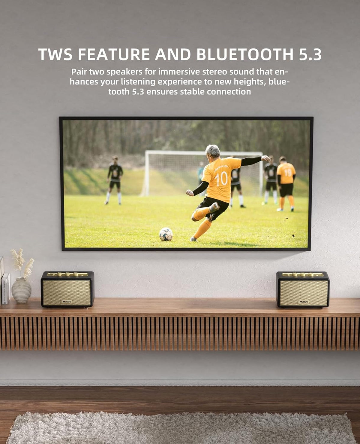 MLOVE A200 Portable Retro Bluetooth Speaker with Aux Input, USB Port, Micro SD Card Slot - Decorative Wireless Bookshelf Speakers Battery Powered, House Warming Gifts for New Home, Black and Gold