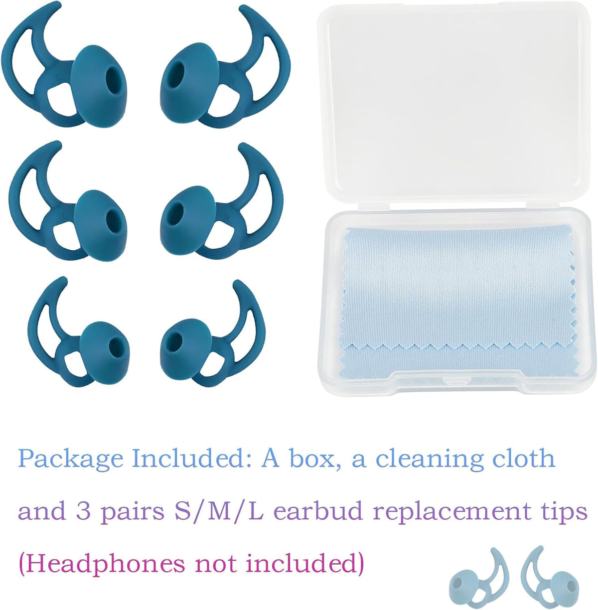 Ear Bud Pads Replacement Ear Tips Silicone Earbud Tips Compatible with Bose Quietcomfort and Sport Headphone Rubber Tips Earbud Covers Eartips 3 Pairs S M L Blue