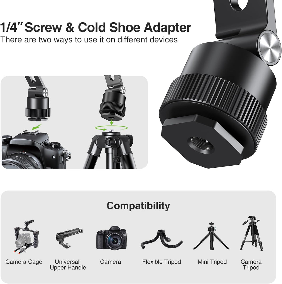 elitehood 360 1/4 180 Aluminum Magnetic Camera Phone Mount with Rotatable Cold Shoe Base, MagSafe iPhone Tripod Mount