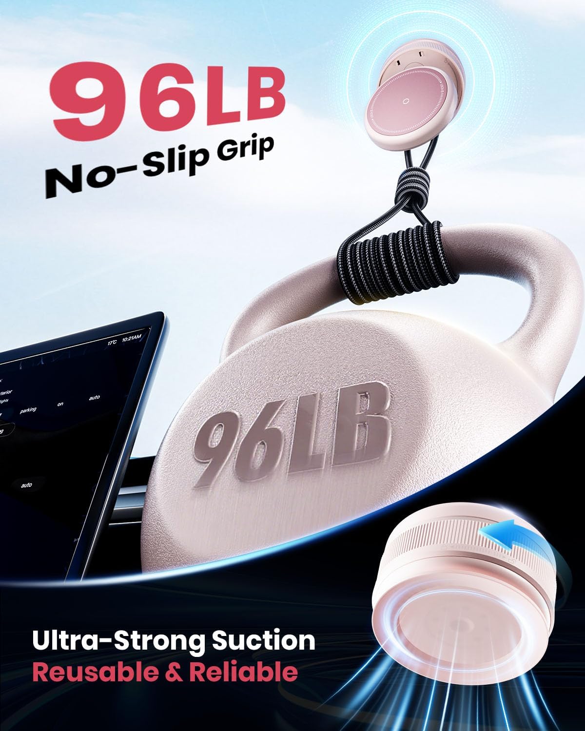 Upgraded 360° Vacuum Magnetic Car Phone Holder for Magsafe [96+LBS Strongest Suction & 2800gf Strongest Magnetic], Adjustable Car Phone Mount for Your Car/Gym/Mirror for iPhone & Android, Light Pink