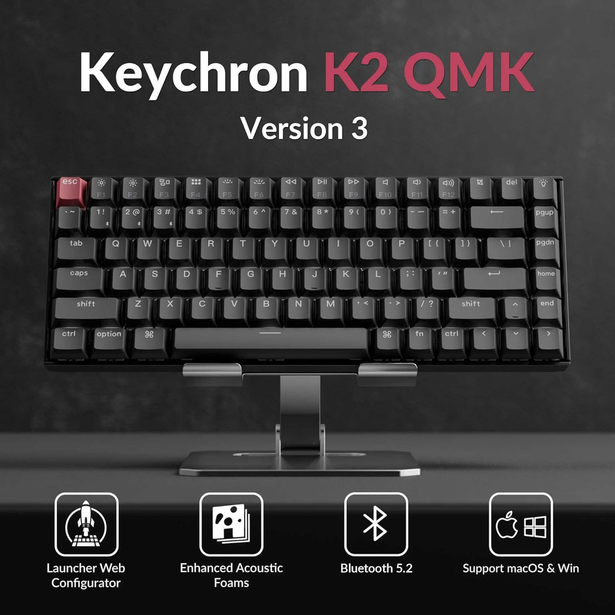 Keychron K2 75% Layout QMK Wireless and Wired Options Mechanical Keyboard Super Banana Switch, Paired with Shine-Through Double-Shot PBT Keycaps for Mac Windows-Version 3
