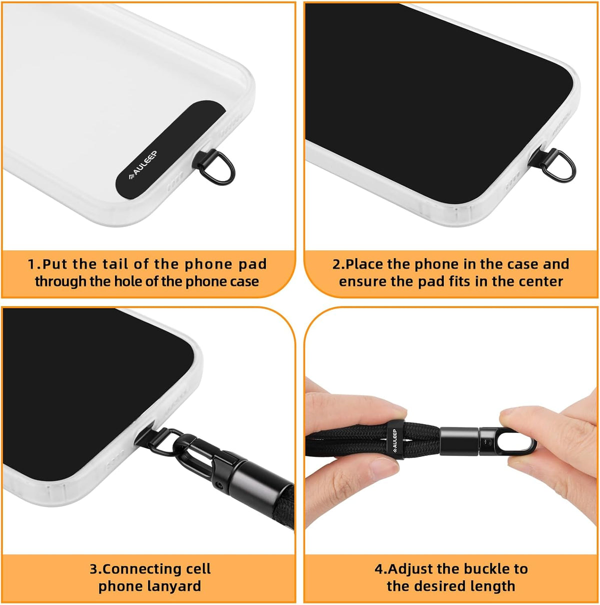 AULEEP Phone Wrist Strap for Women Men - Anti theft Phone Lanyard for Phone Case, iPhone, Cute Phone Wristlet, Hand Strap with 2 Tabs, PhoneChain, Bracelet Strap, Black