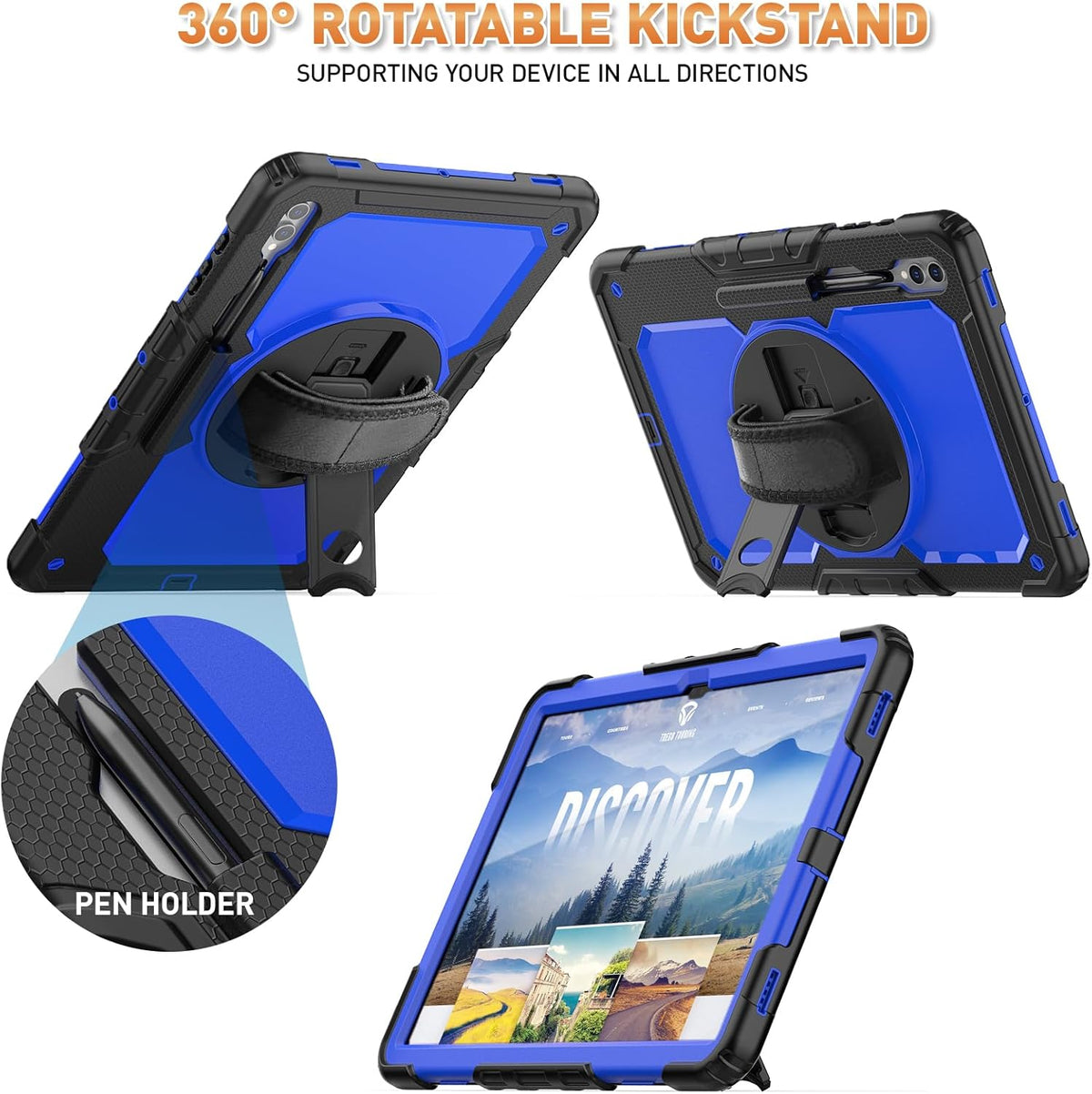 Timecity Case for Samsung Galaxy Tab S10 Ultra/ S9 Ultra/ S8 Ultra Tablet Case 14.6''- Heavy Duty Protective Cover with Screen Protector, Stand, Shoulder Strap & S Pen Holder | Kids-Friendly, Blue