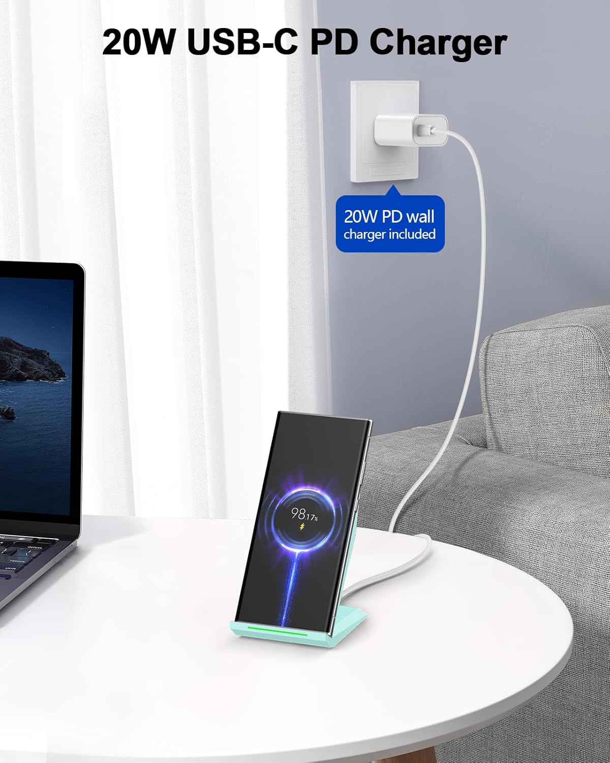 NANAMI Fast Wireless Charger, Qi Certified Charging Stand[with 20W PD Charger] Compatible iPhone 16/15/14/13/12/12, Desktop Charger Stand for Samsung Galaxy S25/S25+/S25 UltraS24/S23/S22/S21/S20