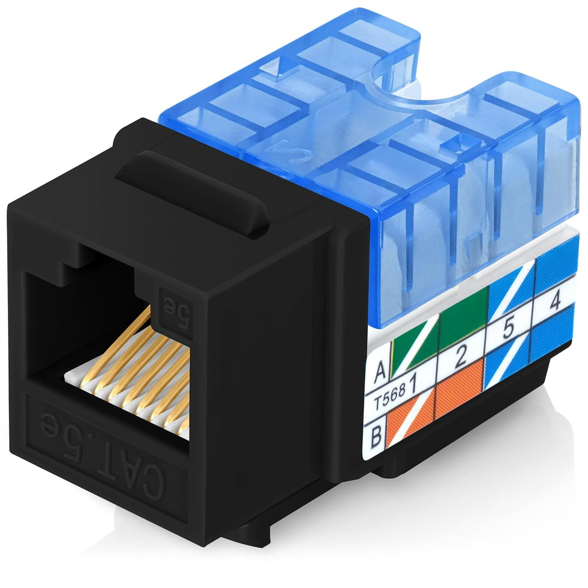 Everest 90° Angled RJ45 Cat5e Keystone Jacks 10-Pack in Black - Slim Profile Female RJ45 Connectors - Cat 5e Keystone Jack - Compatible with 90° Angled Speed Termination Tool - easyJACK (B094WB91H3)