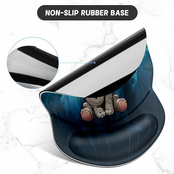 ITNRSIIET Ergonomic Mouse Pad with Gel Wrist Support Small Wrist Rest Smooth Surface Non-Slip PU Base Comfortable Office Supplies Pain Relief, 8.7 x 7.2 inches, Pretty Elephant