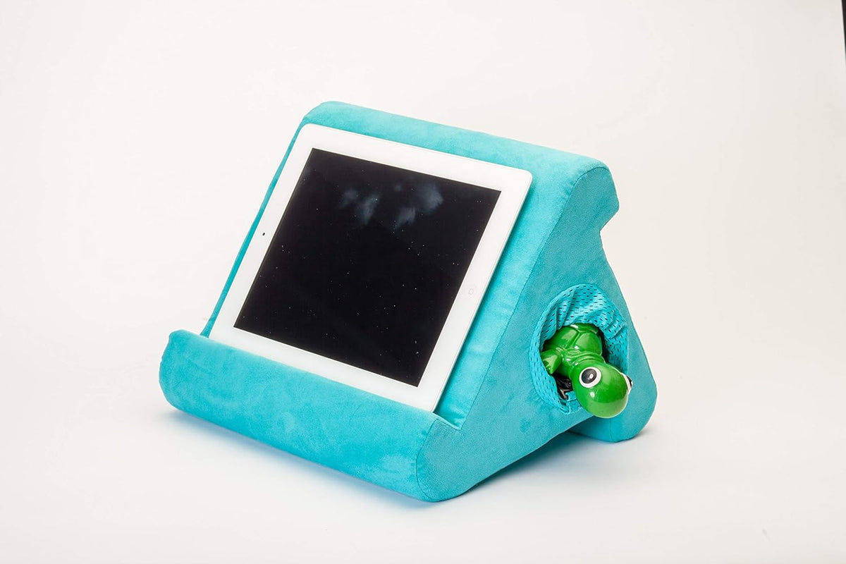 Flippy Tablet Stand with Cubby Storage and Multi-Angle Viewing for Home, Work & Travel. Our Tablet Holder Has Storage for Your All Your Personal Items. (Blue Camou)