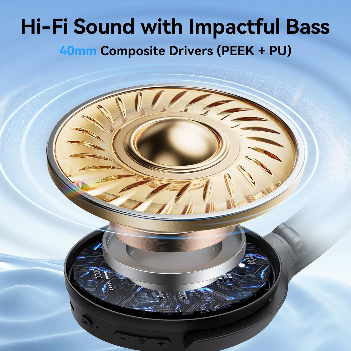 EarFun Wave Life Hybrid Active Noise Cancelling Headphones, Wireless Over Ear Bluetooth 5.4 Headphones, 4 Mics AI Clear Call, Deep Bass, 60H Playtime, Comfortable Fit, Custom EQ, Multipoint Connection