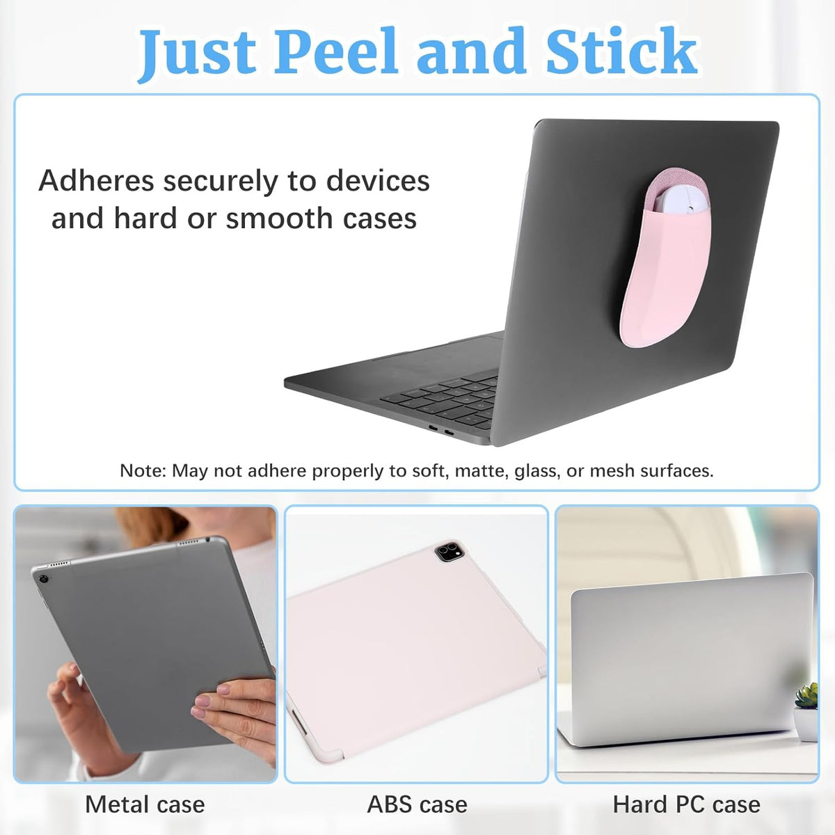 GENZYRE Wireless Mouse Holder for Laptop, Slim Universal Stick-On Laptop Mouse Holder Sleeve Pouches, Self-Adhesive