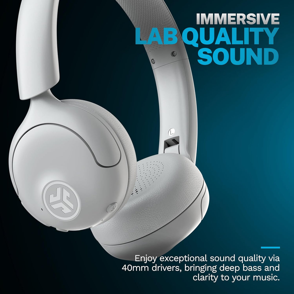 JLab Go Lux ANC Wireless Headphones, Cloud White, Hybrid Active Noise Cancelling, Premium On-Ear Bluetooth Headset, Customizable Sound, Be Aware Mode, Cloud Foam Comfort, Multipoint Connection