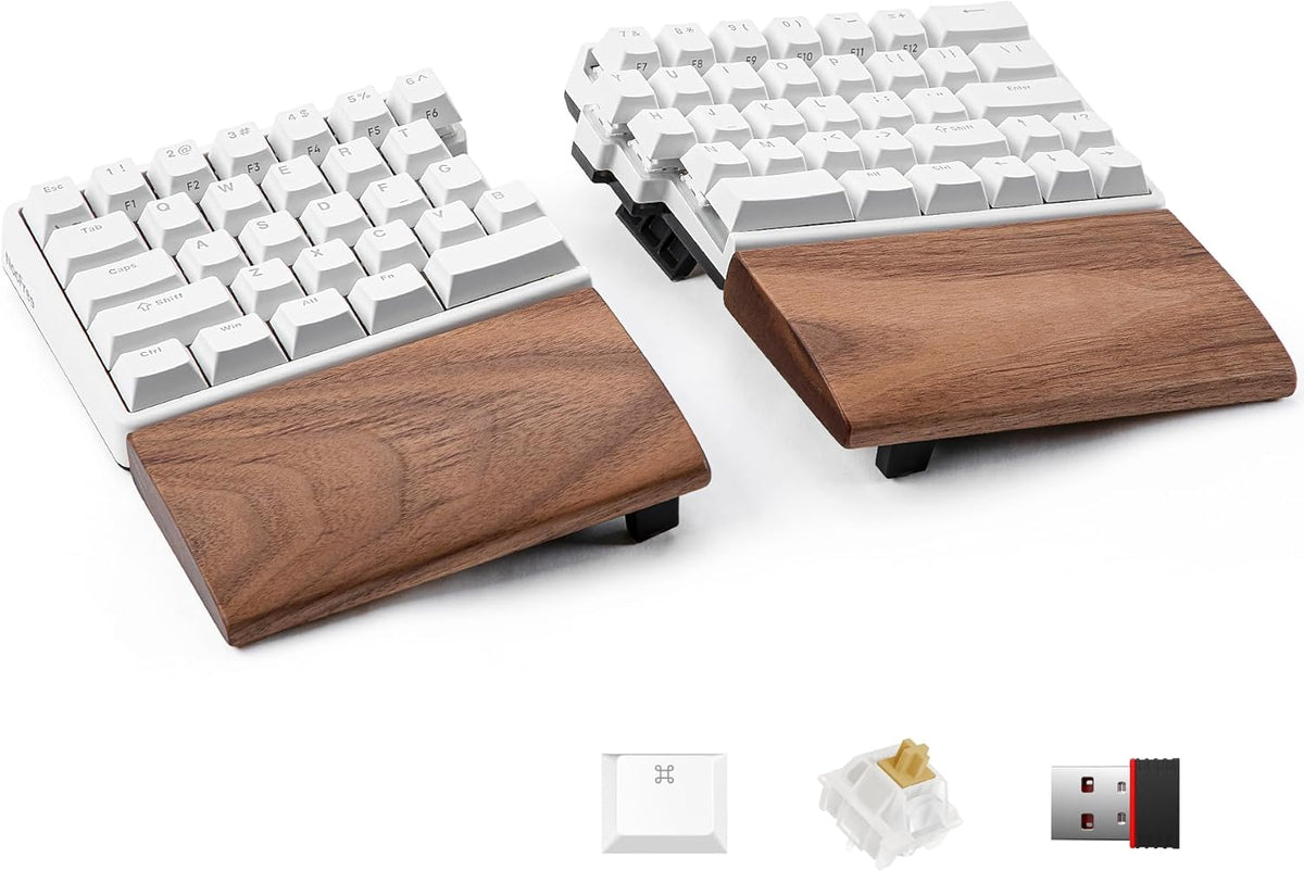 Wireless Ergonomic Split Mechanical Keyboard with Wrist Rest- Tactile, RGB, Foam, Hot-Swappable, Compact 60% Layout, Palm Rest, Programmable for Mac & Windows, PBT Keycaps