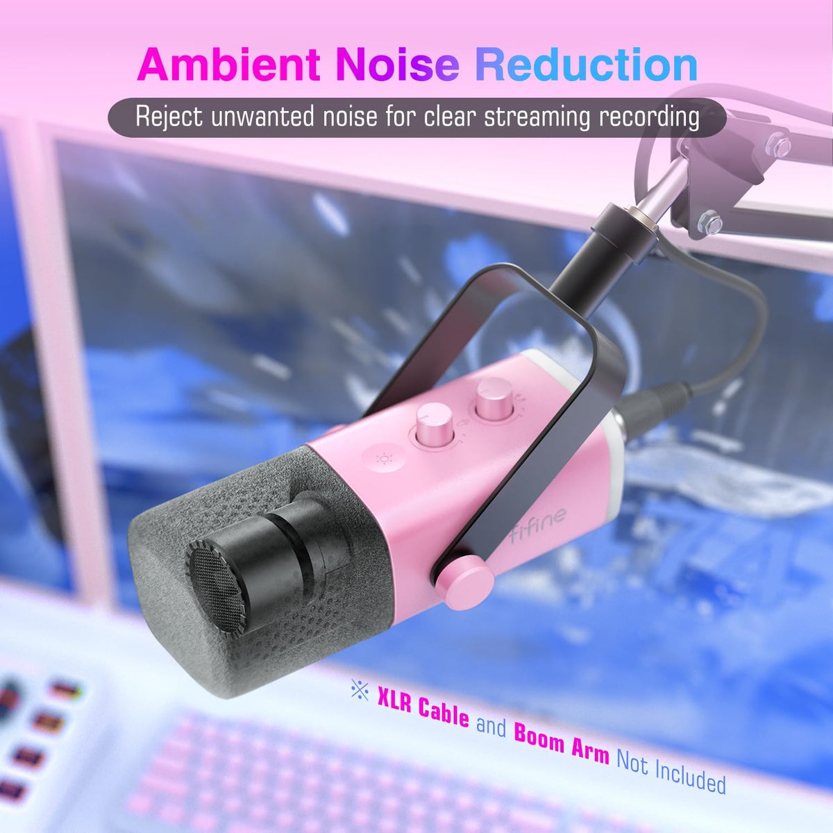 FIFINE XLR/USB Microphone, Gaming Recording PC Microphone with Headphones Jack, Mute Button, Dynamic RGB Mic for Computer, Streaming Mic for Podcasting Voice-Over YouTube Video-AmpliGame AM8 Pink