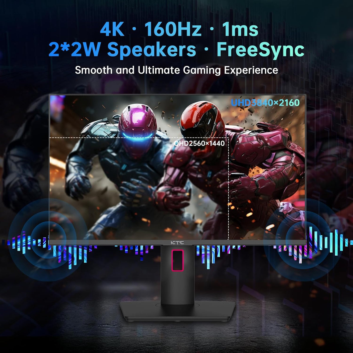 KTC 27 Inch 4K Mini LED Monitor, Fast IPS, HDR1000 160Hz 144Hz Gaming Monitor, Speakers, Type-C 90W, HDMI/DP/USB, Swivel/Height/Pivot/Tilt, VESA, Vertical Monitor for Gaming & PC