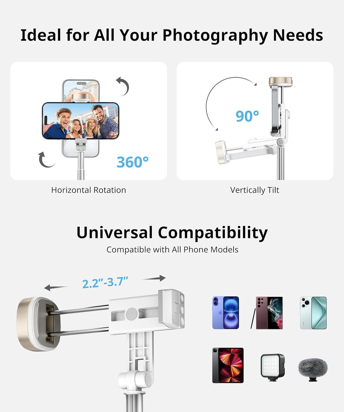 72'' Selfie Stick for iPhone,Tripod Wireless Remote for Selfies,Group Photograph,Video Recording. Phone Stand Compatible with iPhone Android Phone,Camera