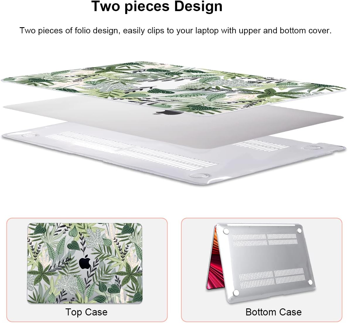 for MacBook Air 13 inch Case 2021 2020 2019 2018 for Mac A2337 M1 A2179 A1932 Cover with Touch ID, Crystal Plastic Hard Shell Case Keyboard Skin Screen Protector, Tropical Green Leaves