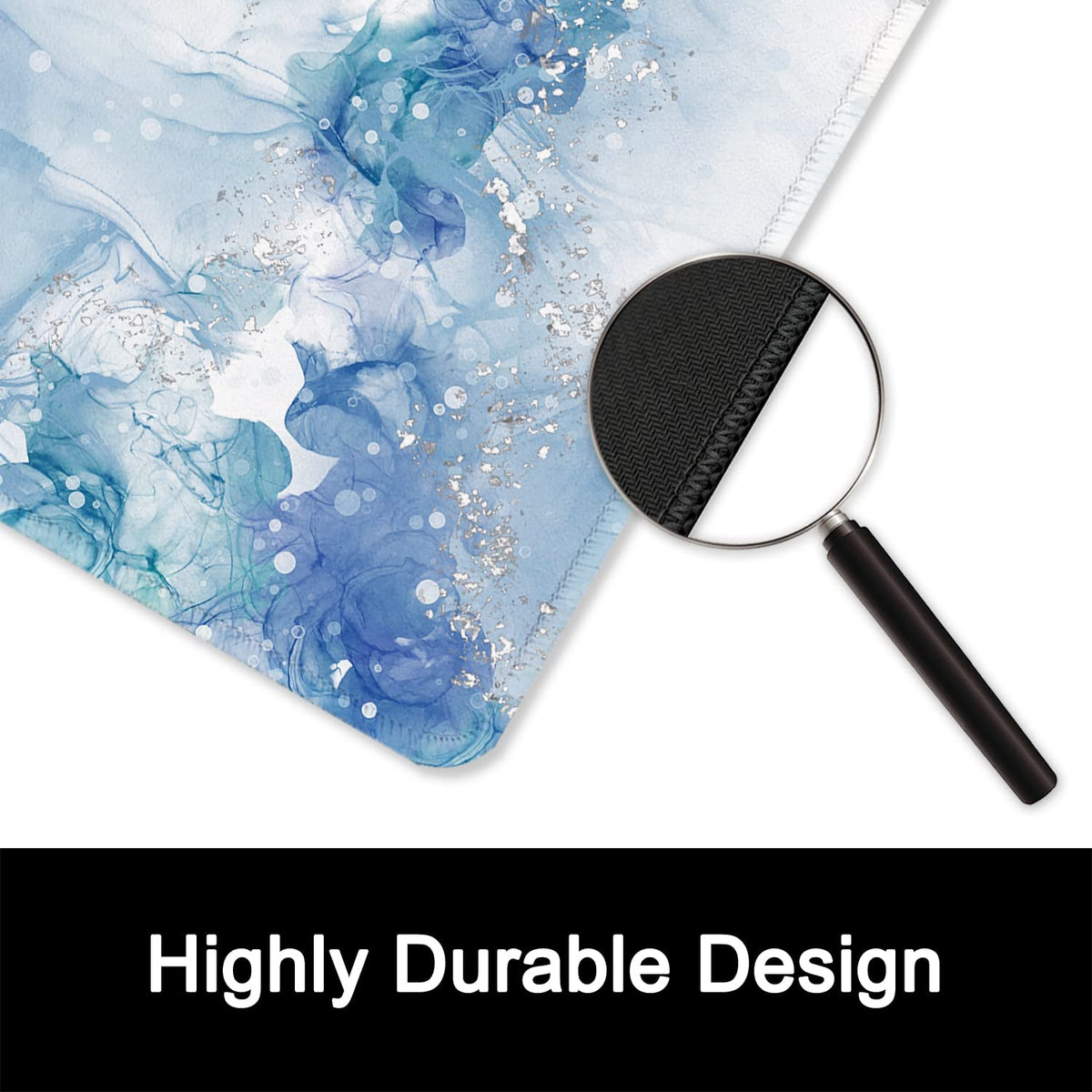 ITNRSIIET Mouse Pad with Stitched Edge Premium Textured Smooth Precise Operation Waterproof Washable Non-Slip Rubber Base Desktop Protection Mat, 10.2×8.3×0.12 inches, Blue Abstract Marble