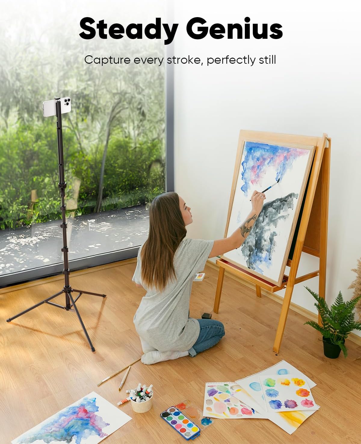 TODI 86" Tripod for iPhone, Phone Tripod Stand with Flexible Arm & Selfie Stick Remote, Extra-Length Legs Cell Phone Stand for Video Recroding, Compatible with iPhone Android, Camera