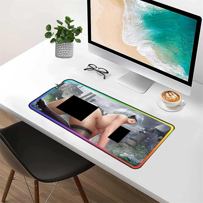Gaming Sexy Anime Mouse Pad RGB LED Mouse Pad Sexy Butt Breasts Chest Gaming Accessories Laptop Colorful Keyboard Gaming Desktop Carpet Pad (35.43x15.74 inche)