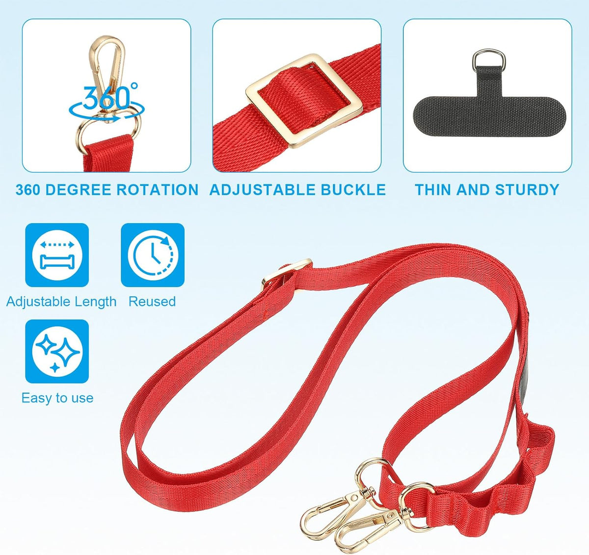PATIKIL Universal Cell Phone Lanyard, Adjustable Crossbody Phone Strap Anti-Theft Polyester Neck Lanyard with Patches for Concerts Gym Travel Secure Hands-Free Carry, Red