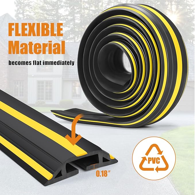 TFMUZERT 10 ft Cord Covers for Wires on Floor, Heavy Duty PVC Duct Floor Cord Cover, Floor Cable Cover Easy to Unroll Prevent Trip Hazard for Home Office or Outdoor Settings (2pcs)
