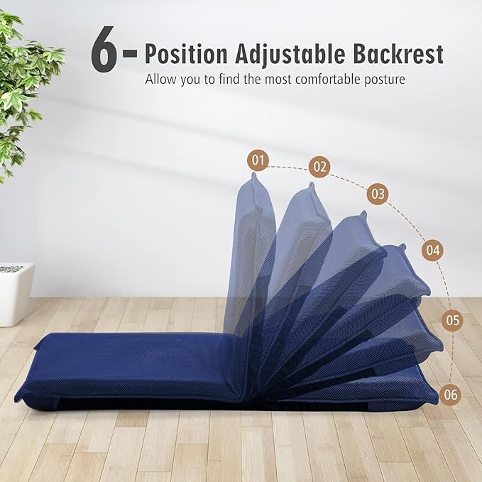 SIMOE Floor Chair 6-Poistion Adjustable Floor Lazy Sofa Chair Video Gaming Chair with Back Support for Meditation Reading Watching TV Folding Padded Sleeper Bed