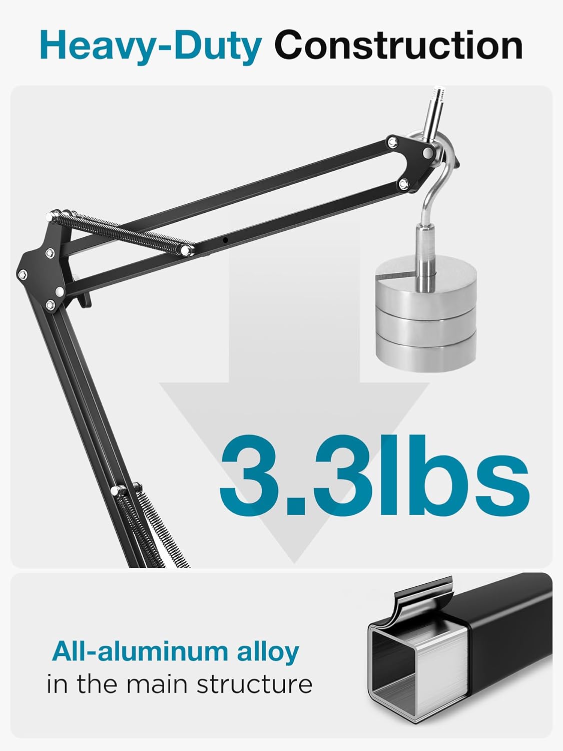 InnoGear Desk Mic Stand, 360° Rotatable Overhead Mic Boom Arm Microphone Stands High Riser for Blue Yeti Snowball HyperX QuadCast SoloCast Fifine Shure SM7B and Other Mics