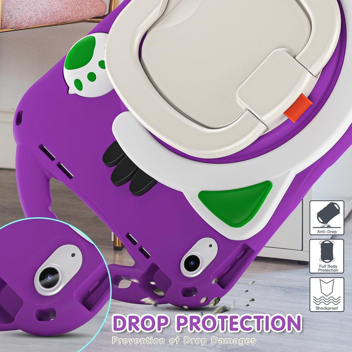 BRAECN Cute Cat Case for iPad (A16) 11th/10th Generation 11”/10.9'' 2025/2022, Silicone Kids Boys Case with Pencil Holder, Carrying Shoulder Strap, 360°Rotating Handle Grip & Kickstand, Purple