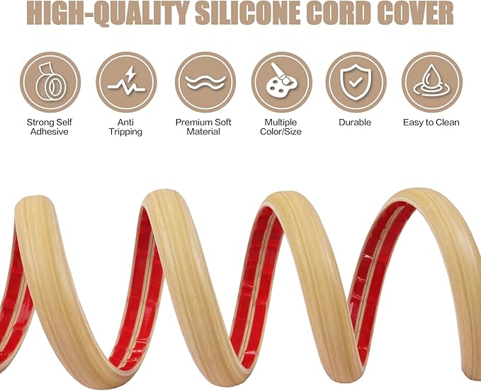 Floor Cord Cover Self Adhesive Cord Hider,3.3FT Cable Management, Extension Strip Protector for Wires, Prevent Cable Trips for Offices, Gyms, Exhibitions Cavity:0.47"(W) x0.35(H) WoodLightyellow