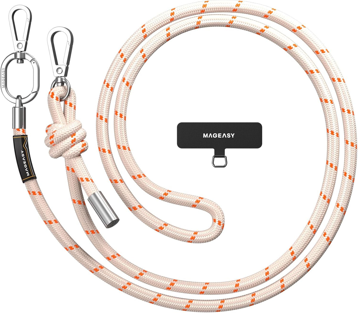MAGEASY Universal Cell Phone Lanyard - Anti-Theft Thick Rope Crossbody Phone Strap for iPhone 16 Pro Max & Most Smartphones, for Men & Women | 8.3mm Beige/Orange