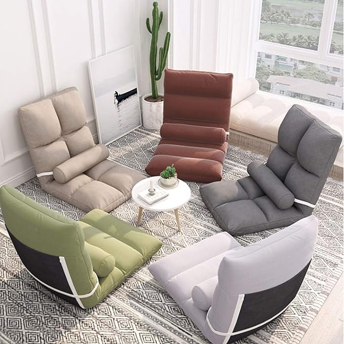 Adjustable 5Position Floor Chair-Pillow Gaming Chair-Comfortable Back Support-Cushion Dorm Rocker-Gamer-Comfy for Reading Game Meditating-Simplicity Style-and Free Long Bolster Pillow (RED)